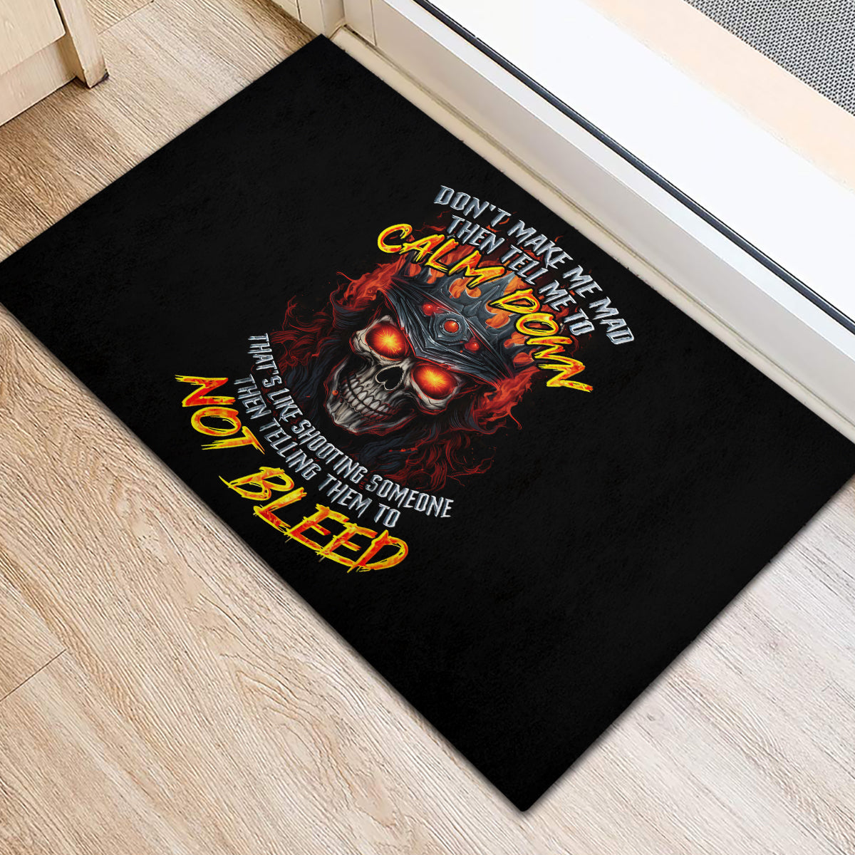 King Skull Rubber Doormat Don't Make Me Mad Then Tell Me To Calm Down - Wonder Print Shop