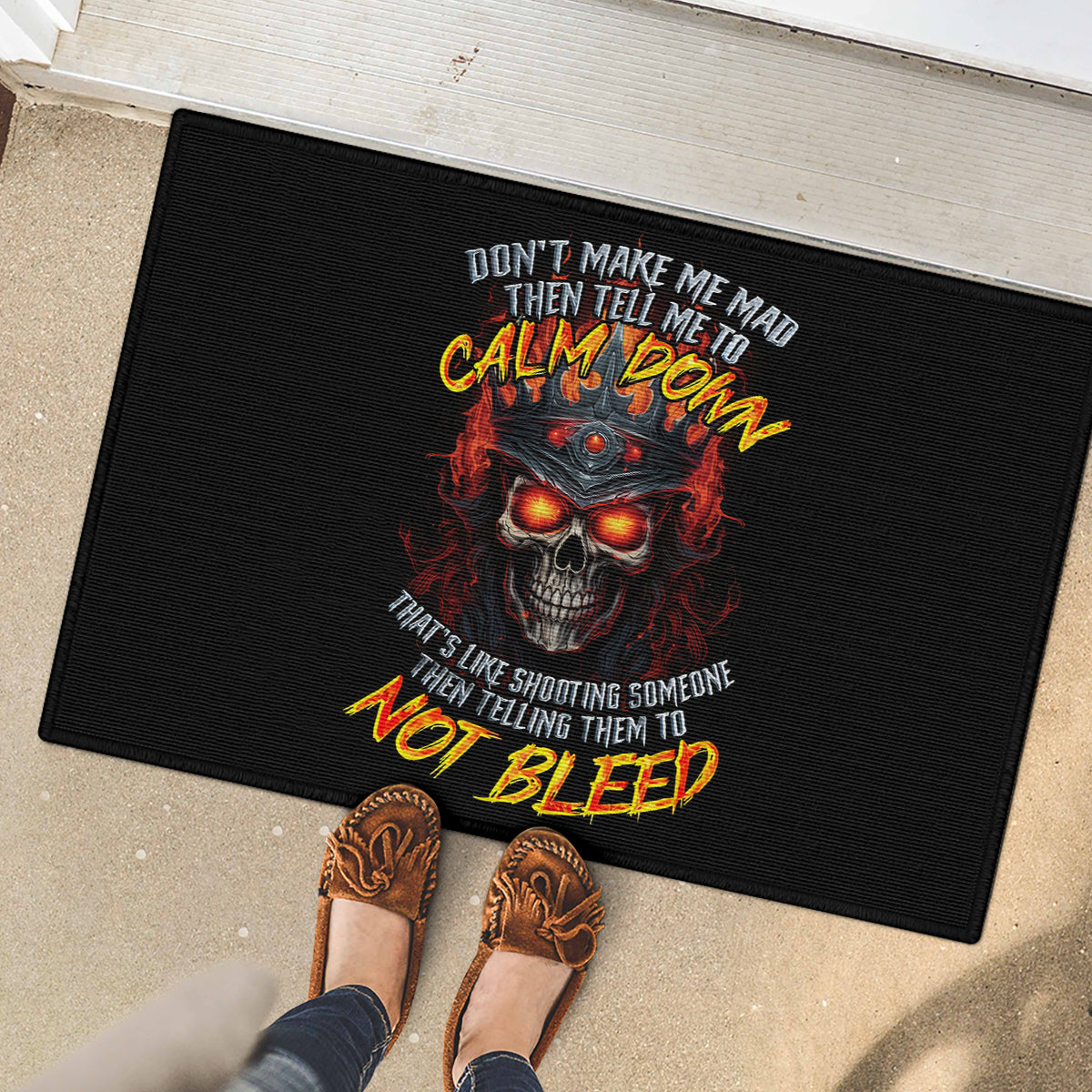 King Skull Rubber Doormat Don't Make Me Mad Then Tell Me To Calm Down - Wonder Print Shop