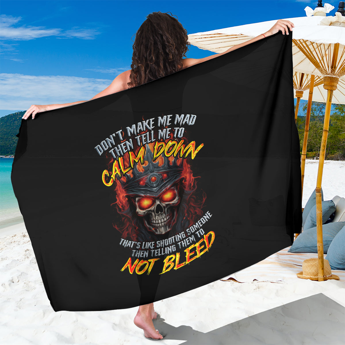 King Skull Sarong Don't Make Me Mad Then Tell Me To Calm Down - Wonder Print Shop