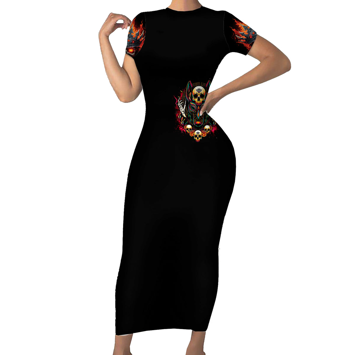 King Skull Short Sleeve Bodycon Dress Don't Make Me Mad Then Tell Me To Calm Down - Wonder Print Shop