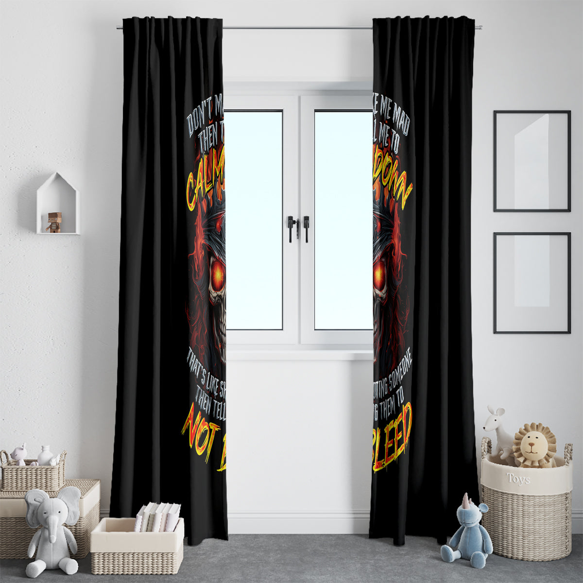 King Skull Window Curtain Don't Make Me Mad Then Tell Me To Calm Down - Wonder Print Shop