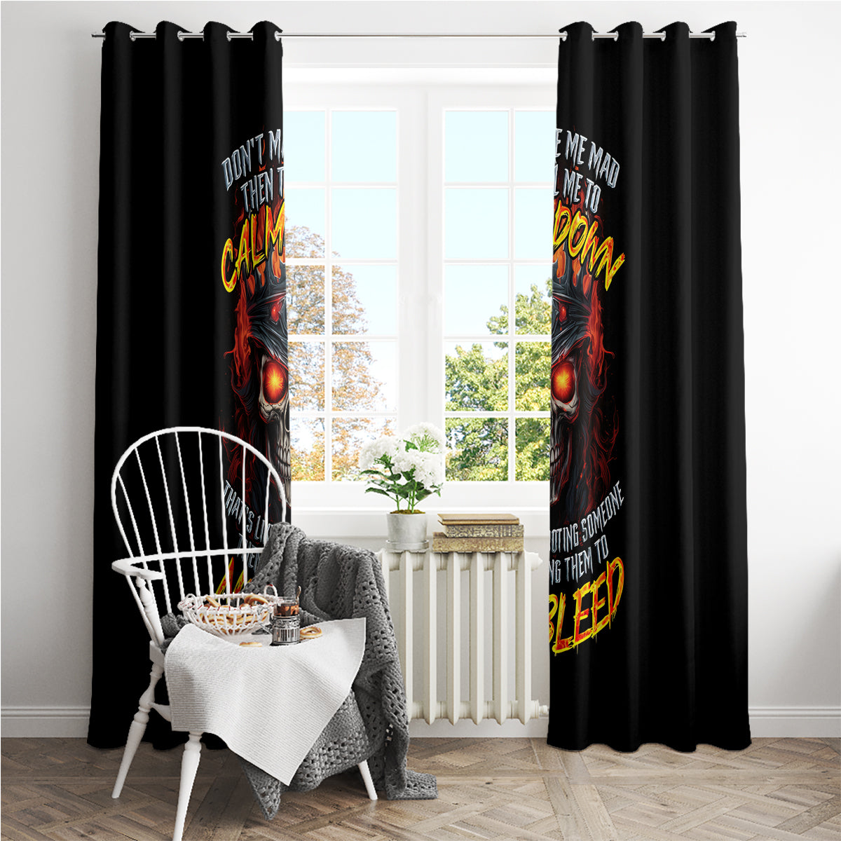 King Skull Window Curtain Don't Make Me Mad Then Tell Me To Calm Down - Wonder Print Shop