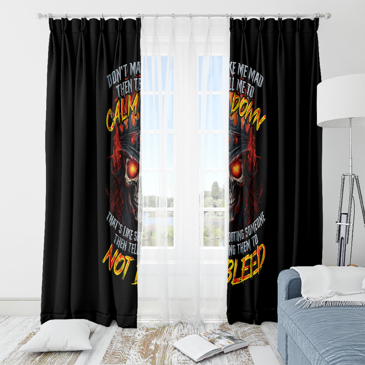 King Skull Window Curtain Don't Make Me Mad Then Tell Me To Calm Down - Wonder Print Shop