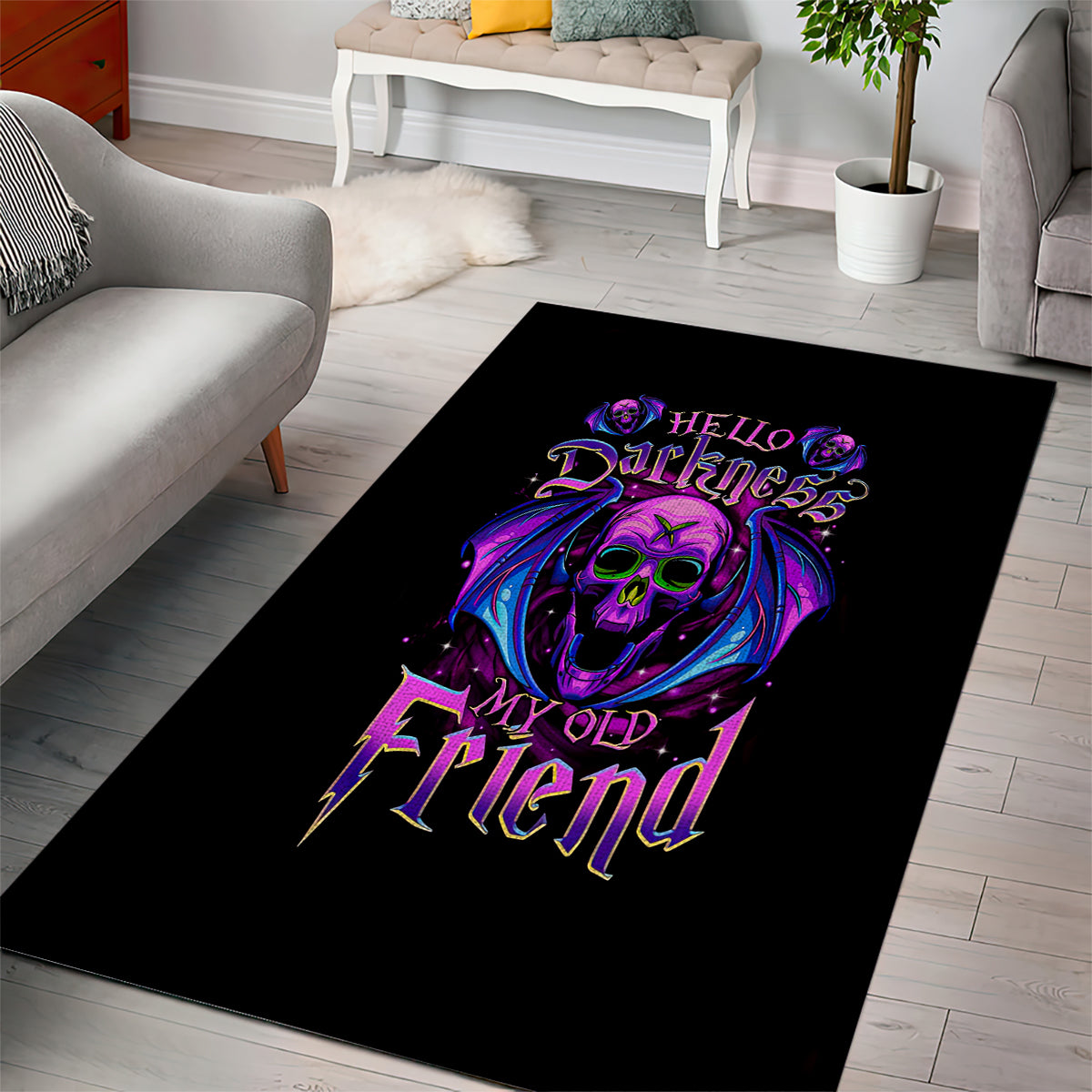Bat Skull Area Rug Bat Skull Hello Darkness My Old Friend - Wonder Print Shop