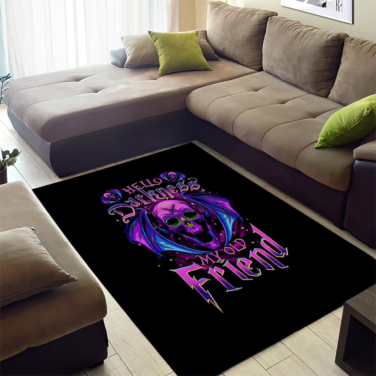 Bat Skull Area Rug Bat Skull Hello Darkness My Old Friend - Wonder Print Shop