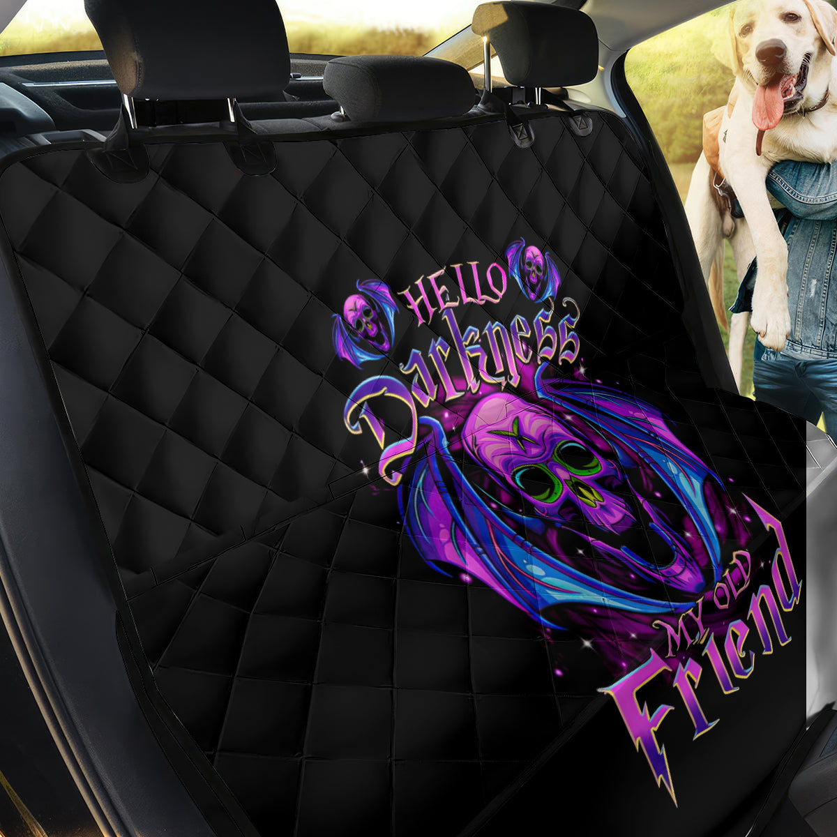 Bat Skull Back Car Seat Cover Bat Skull Hello Darkness My Old Friend - Wonder Print Shop