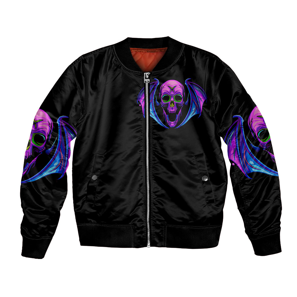 Bat Skull Bomber Jacket Bat Skull Hello Darkness My Old Friend - Wonder Print Shop