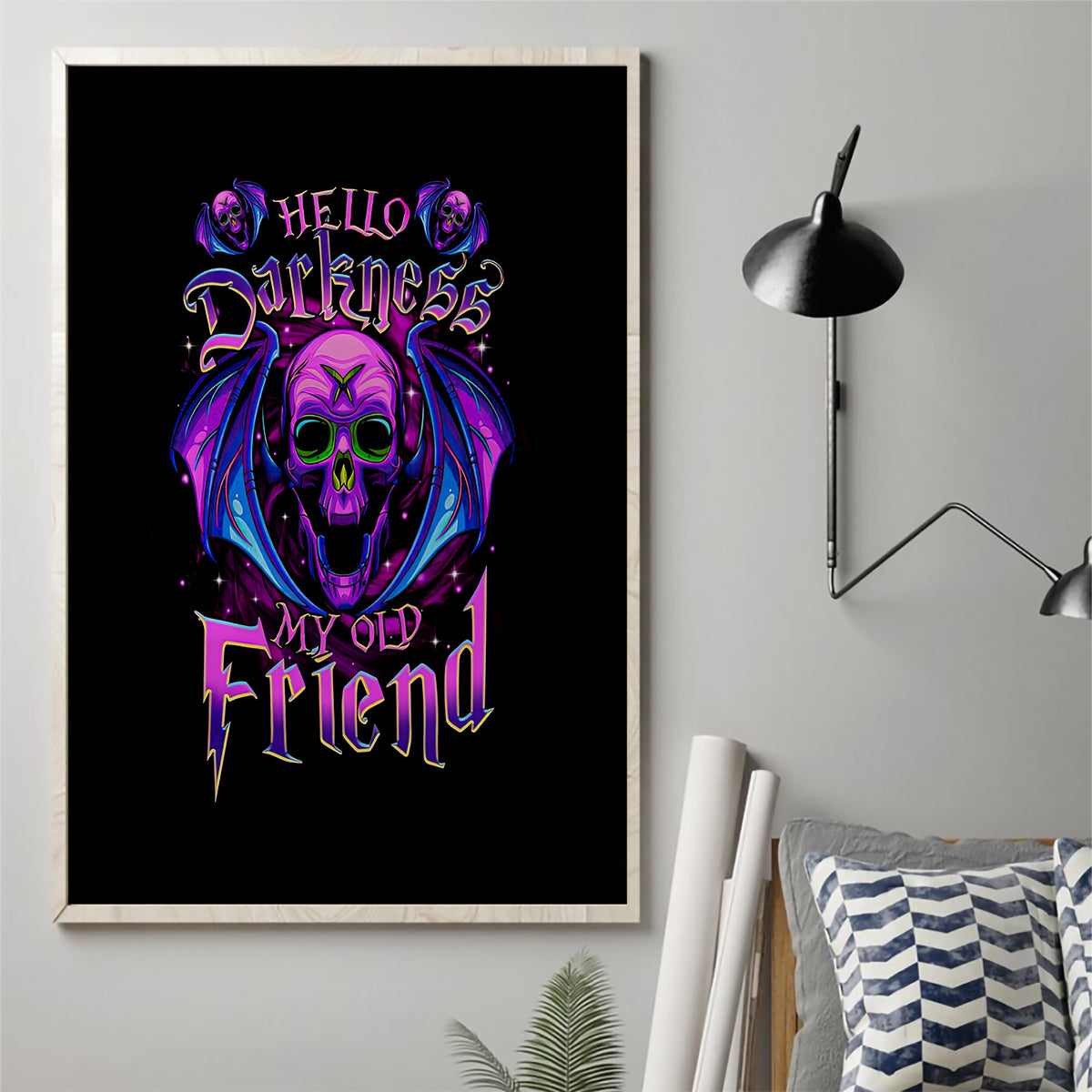 Bat Skull Canvas Wall Art Bat Skull Hello Darkness My Old Friend - Wonder Print Shop