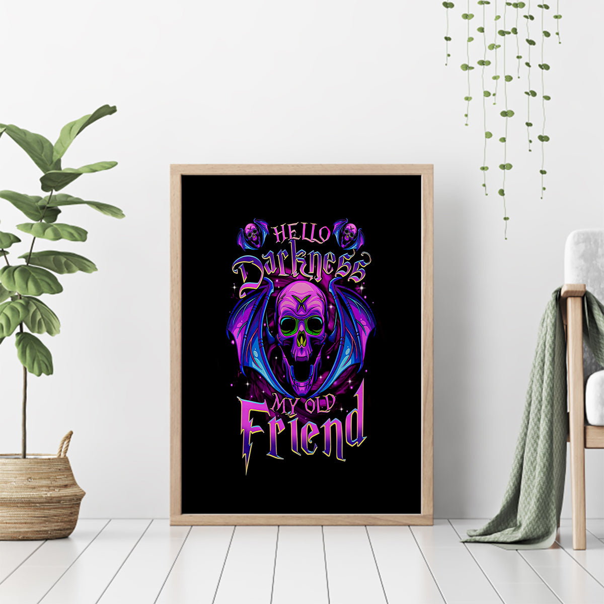 Bat Skull Canvas Wall Art Bat Skull Hello Darkness My Old Friend - Wonder Print Shop