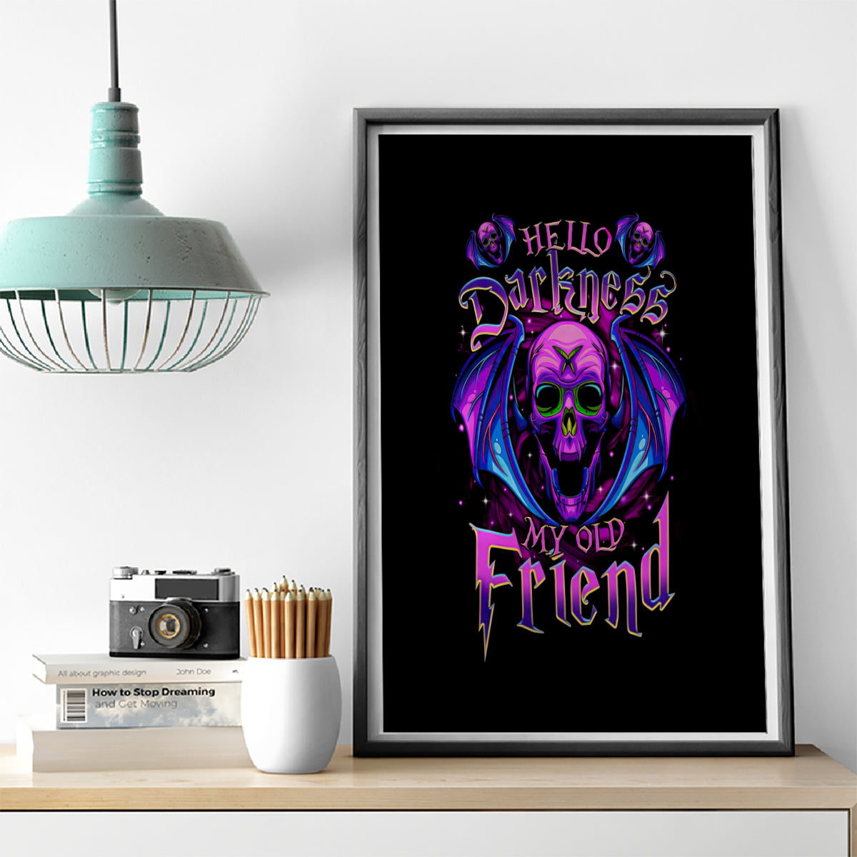 Bat Skull Canvas Wall Art Bat Skull Hello Darkness My Old Friend - Wonder Print Shop