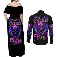 Bat Skull Couples Matching Off Shoulder Maxi Dress and Long Sleeve Button Shirts Bat Skull Hello Darkness My Old Friend - Wonder Print Shop