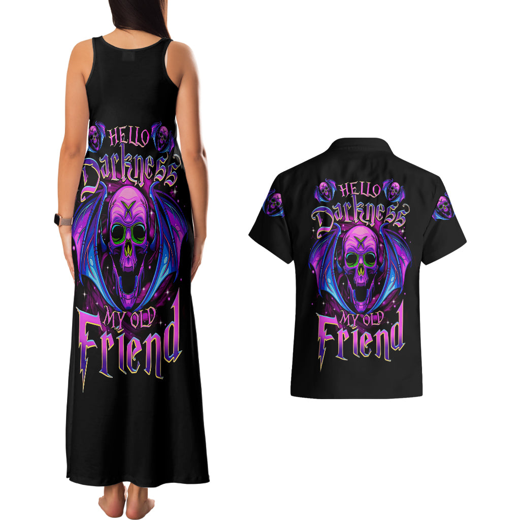 Bat Skull Couples Matching Tank Maxi Dress and Hawaiian Shirt Bat Skull Hello Darkness My Old Friend - Wonder Print Shop