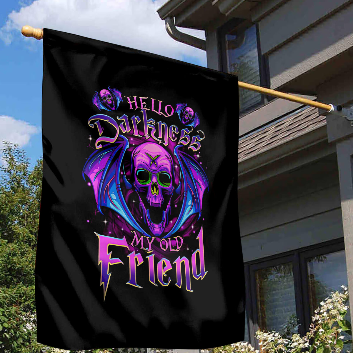 Bat Skull Garden Flag Bat Skull Hello Darkness My Old Friend - Wonder Print Shop