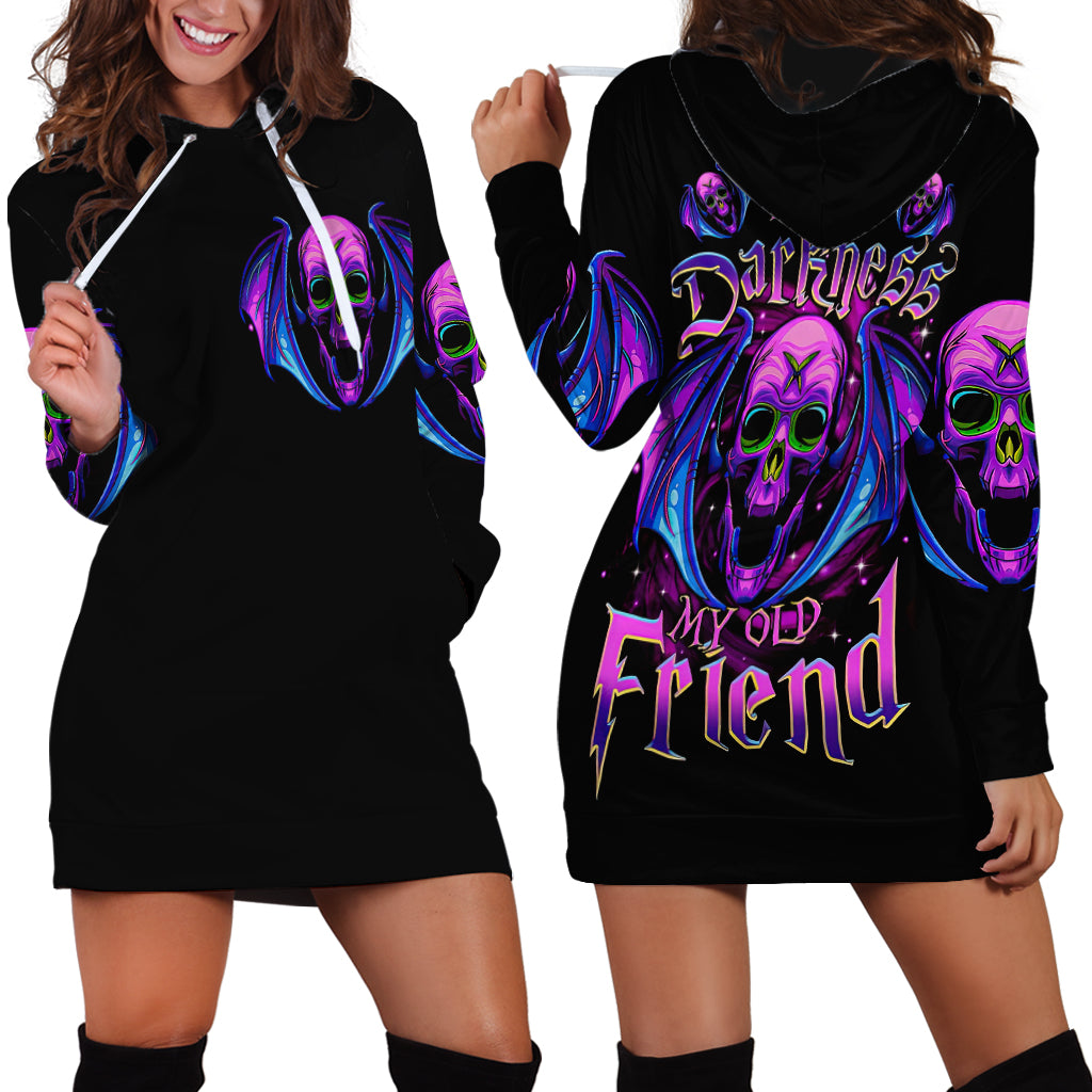 Bat Skull Hoodie Dress Bat Skull Hello Darkness My Old Friend - Wonder Print Shop