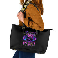 Bat Skull Leather Tote Bag Bat Skull Hello Darkness My Old Friend - Wonder Print Shop