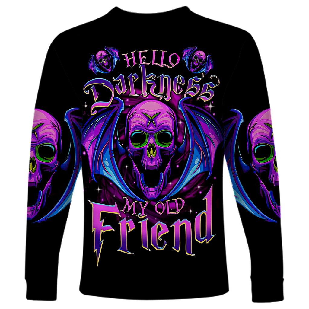 Bat Skull Long Sleeve Shirt Bat Skull Hello Darkness My Old Friend - Wonder Print Shop