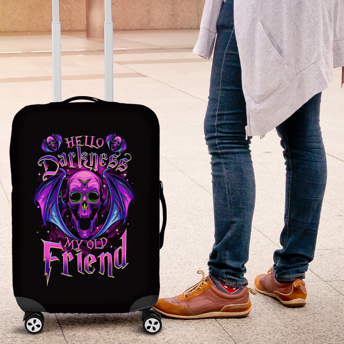 Bat Skull Luggage Cover Bat Skull Hello Darkness My Old Friend - Wonder Print Shop