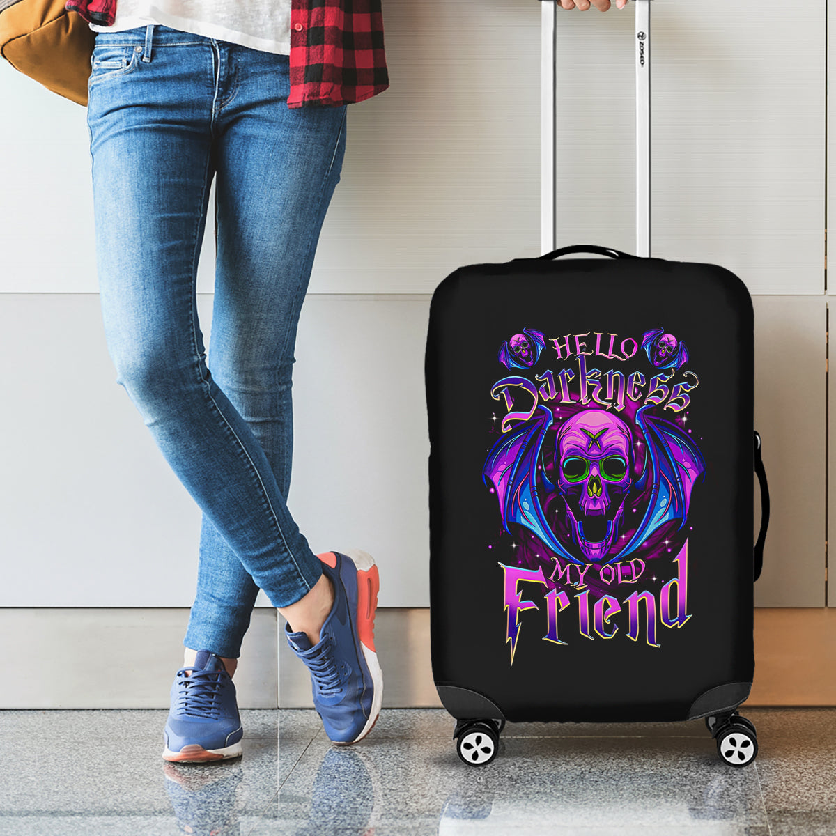 Bat Skull Luggage Cover Bat Skull Hello Darkness My Old Friend - Wonder Print Shop