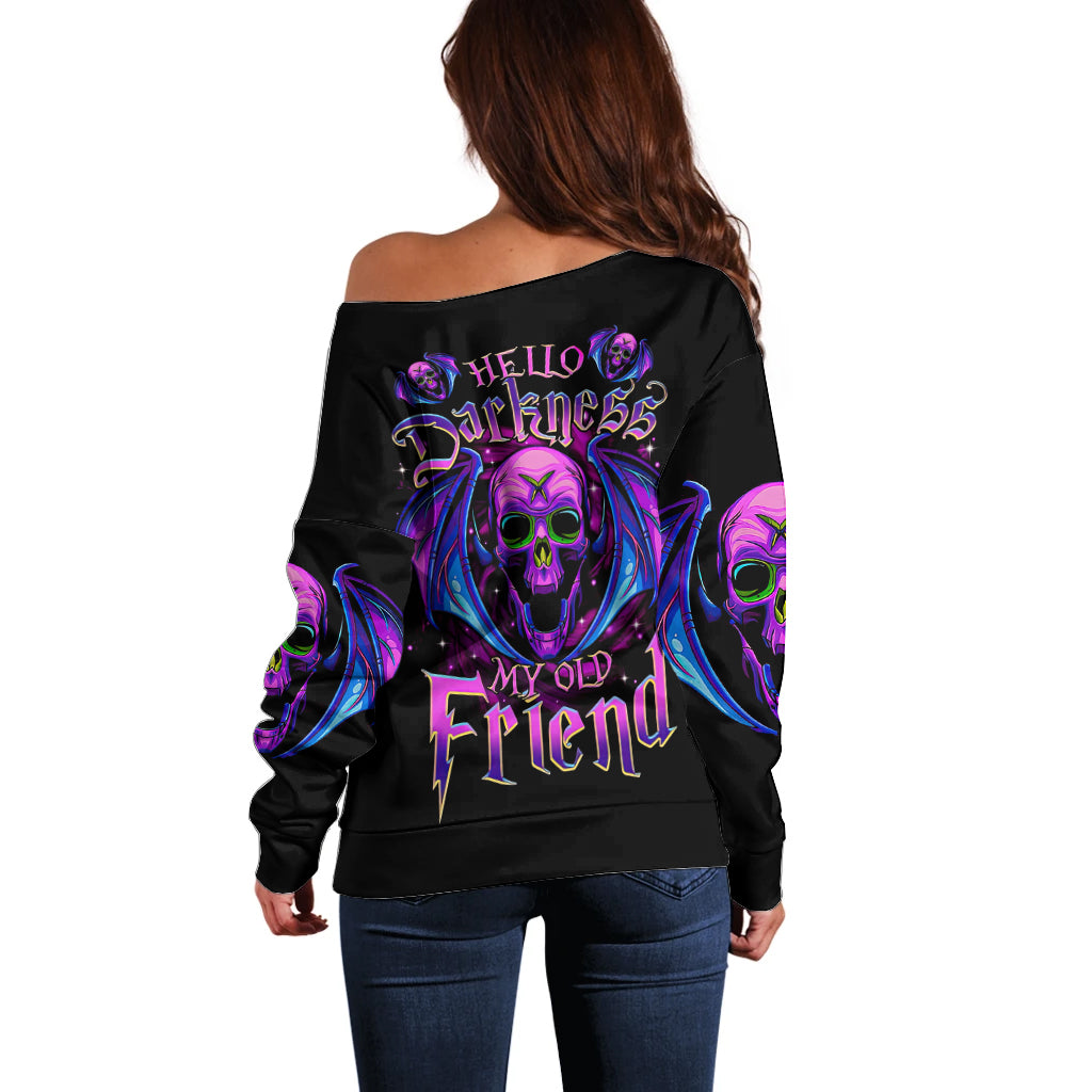 Bat Skull Off Shoulder Sweater Bat Skull Hello Darkness My Old Friend - Wonder Print Shop