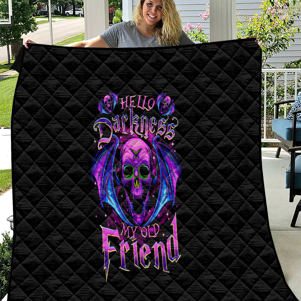 Bat Skull Quilt Bat Skull Hello Darkness My Old Friend - Wonder Print Shop