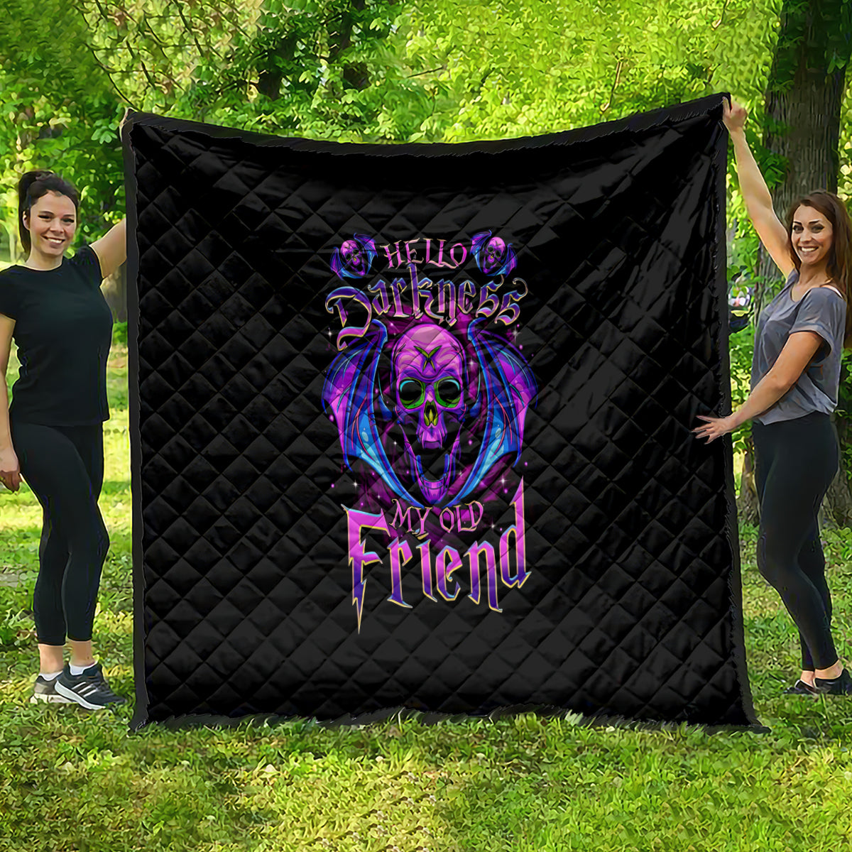 Bat Skull Quilt Bat Skull Hello Darkness My Old Friend - Wonder Print Shop