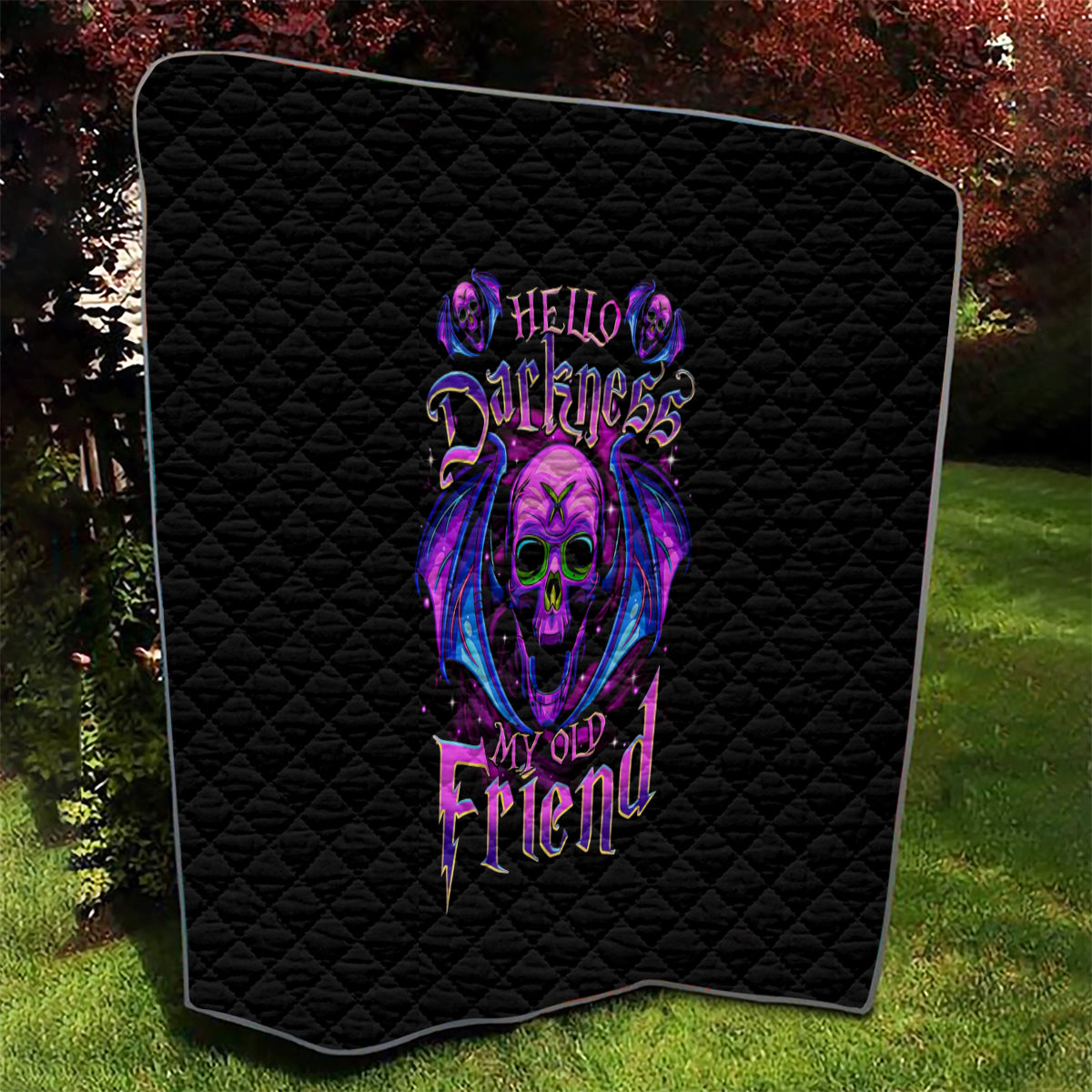Bat Skull Quilt Bat Skull Hello Darkness My Old Friend - Wonder Print Shop
