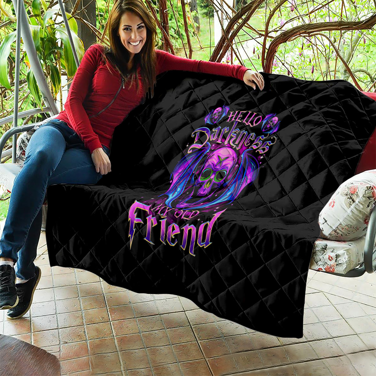 Bat Skull Quilt Bat Skull Hello Darkness My Old Friend - Wonder Print Shop