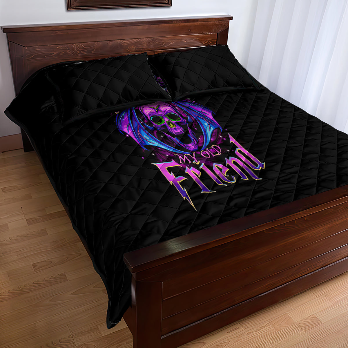 Bat Skull Quilt Bed Set Bat Skull Hello Darkness My Old Friend - Wonder Print Shop