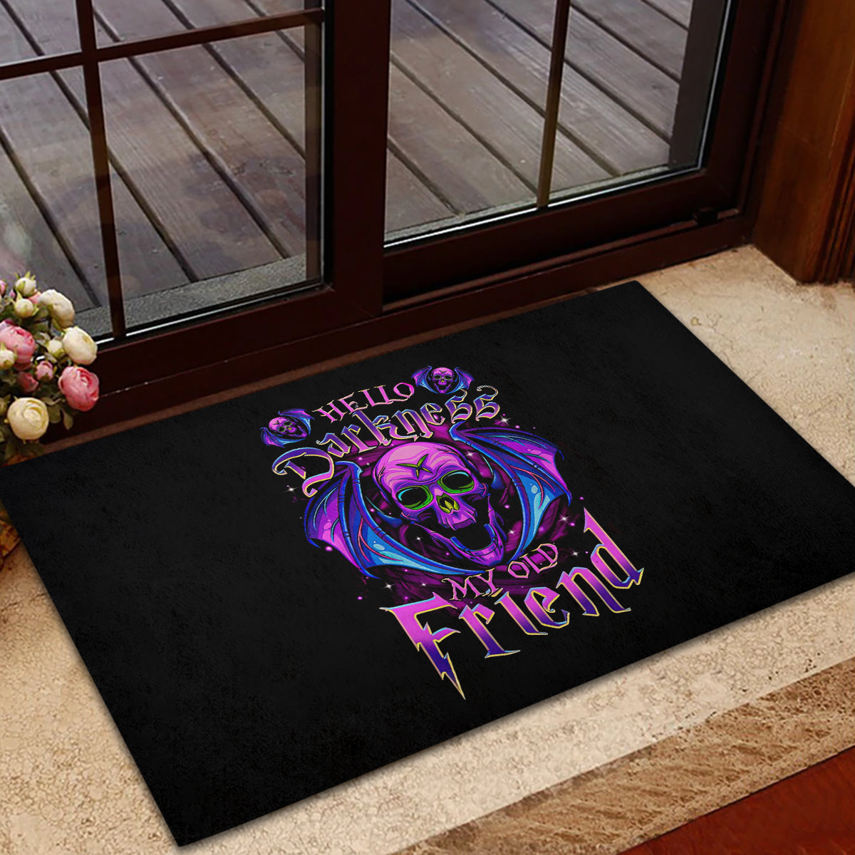 Bat Skull Rubber Doormat Bat Skull Hello Darkness My Old Friend - Wonder Print Shop