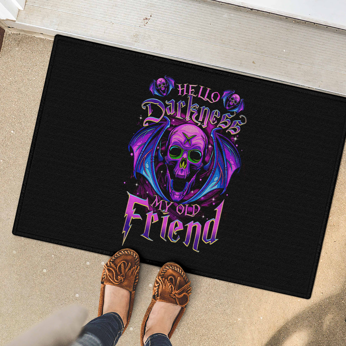 Bat Skull Rubber Doormat Bat Skull Hello Darkness My Old Friend - Wonder Print Shop