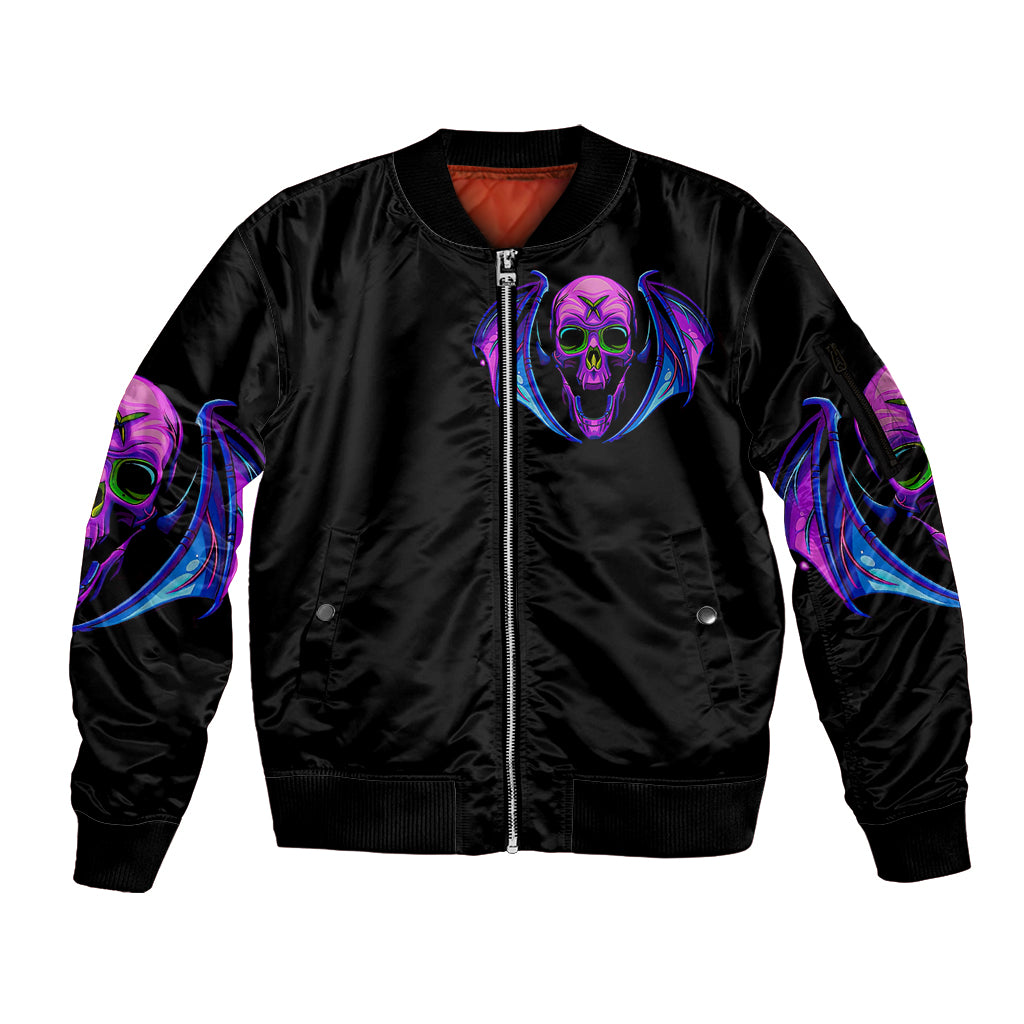 Bat Skull Sleeve Zip Bomber Jacket Bat Skull Hello Darkness My Old Friend - Wonder Print Shop