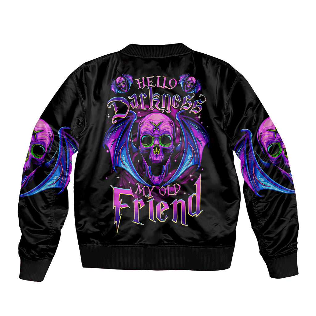 Bat Skull Sleeve Zip Bomber Jacket Bat Skull Hello Darkness My Old Friend - Wonder Print Shop