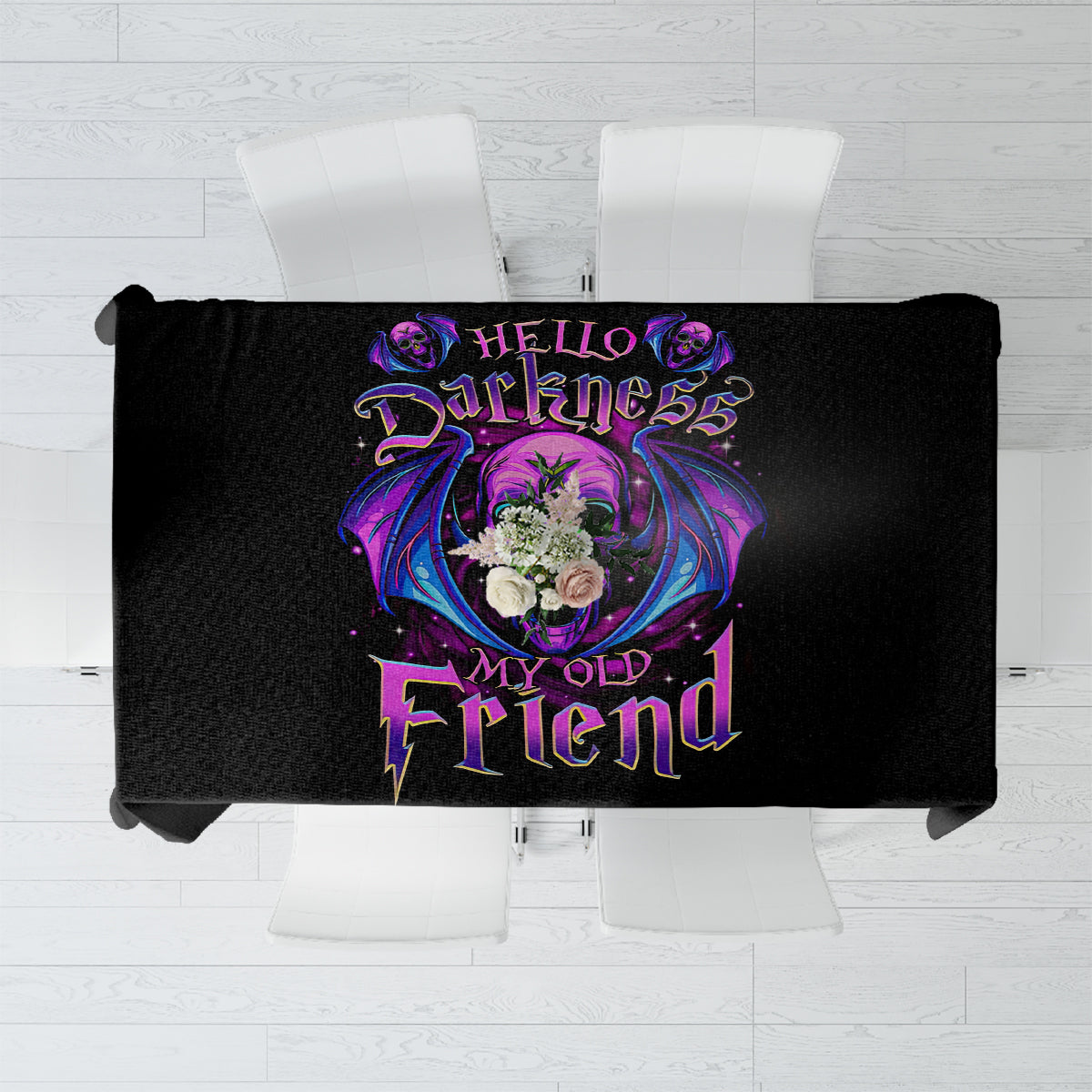 Bat Skull Tablecloth Bat Skull Hello Darkness My Old Friend - Wonder Print Shop