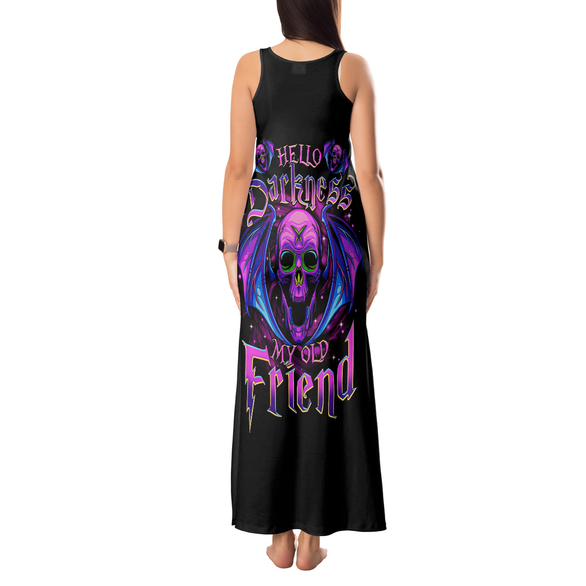 Bat Skull Tank Maxi Dress Bat Skull Hello Darkness My Old Friend - Wonder Print Shop