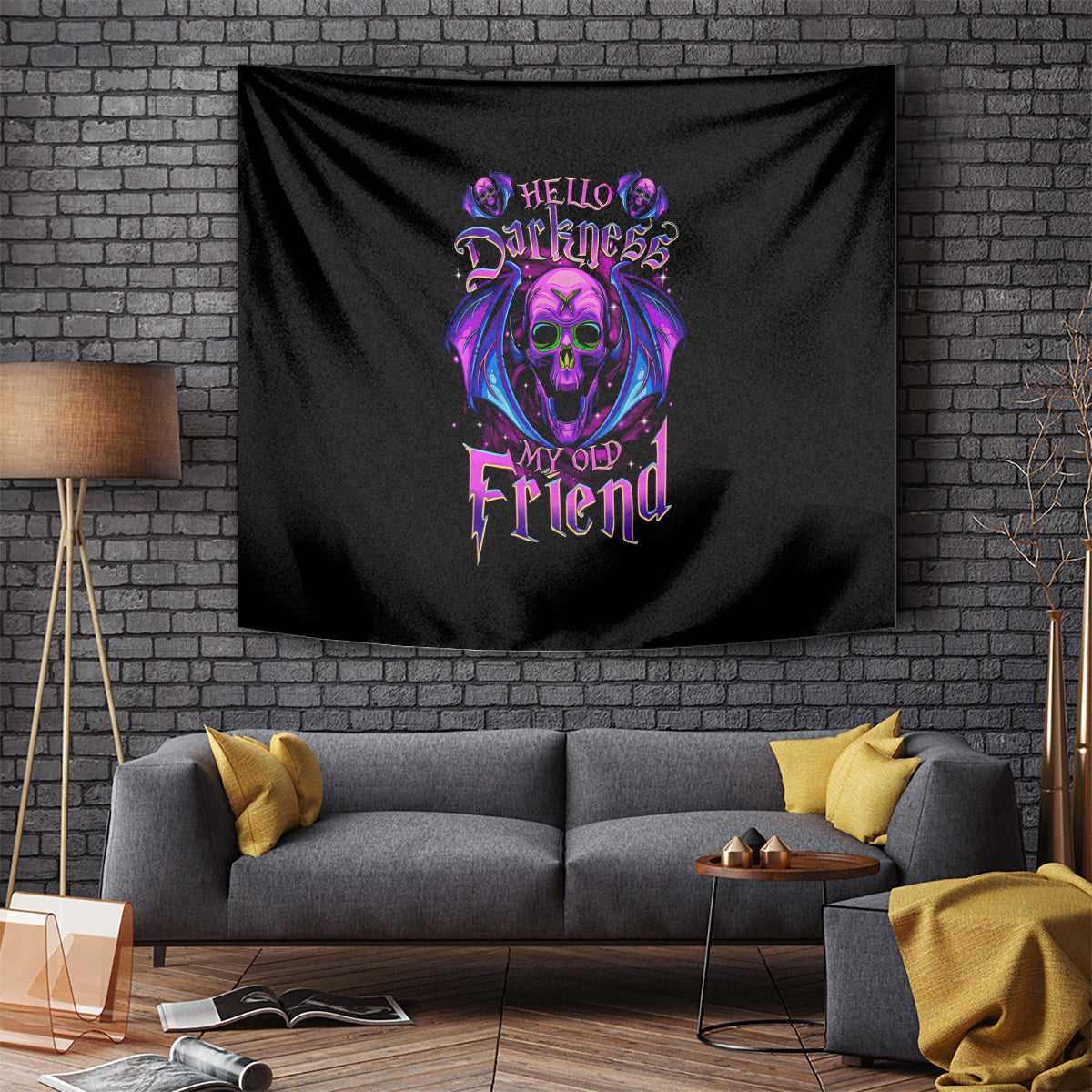 Bat Skull Tapestry Bat Skull Hello Darkness My Old Friend - Wonder Print Shop