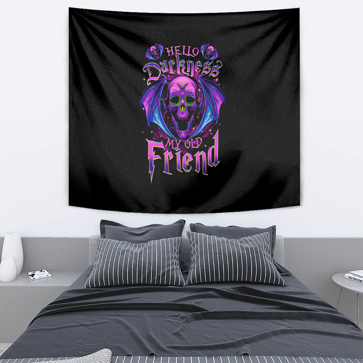 Bat Skull Tapestry Bat Skull Hello Darkness My Old Friend - Wonder Print Shop