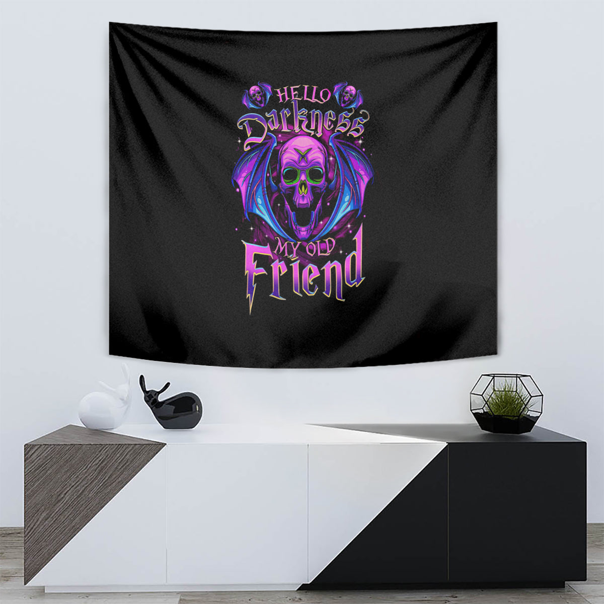 Bat Skull Tapestry Bat Skull Hello Darkness My Old Friend - Wonder Print Shop
