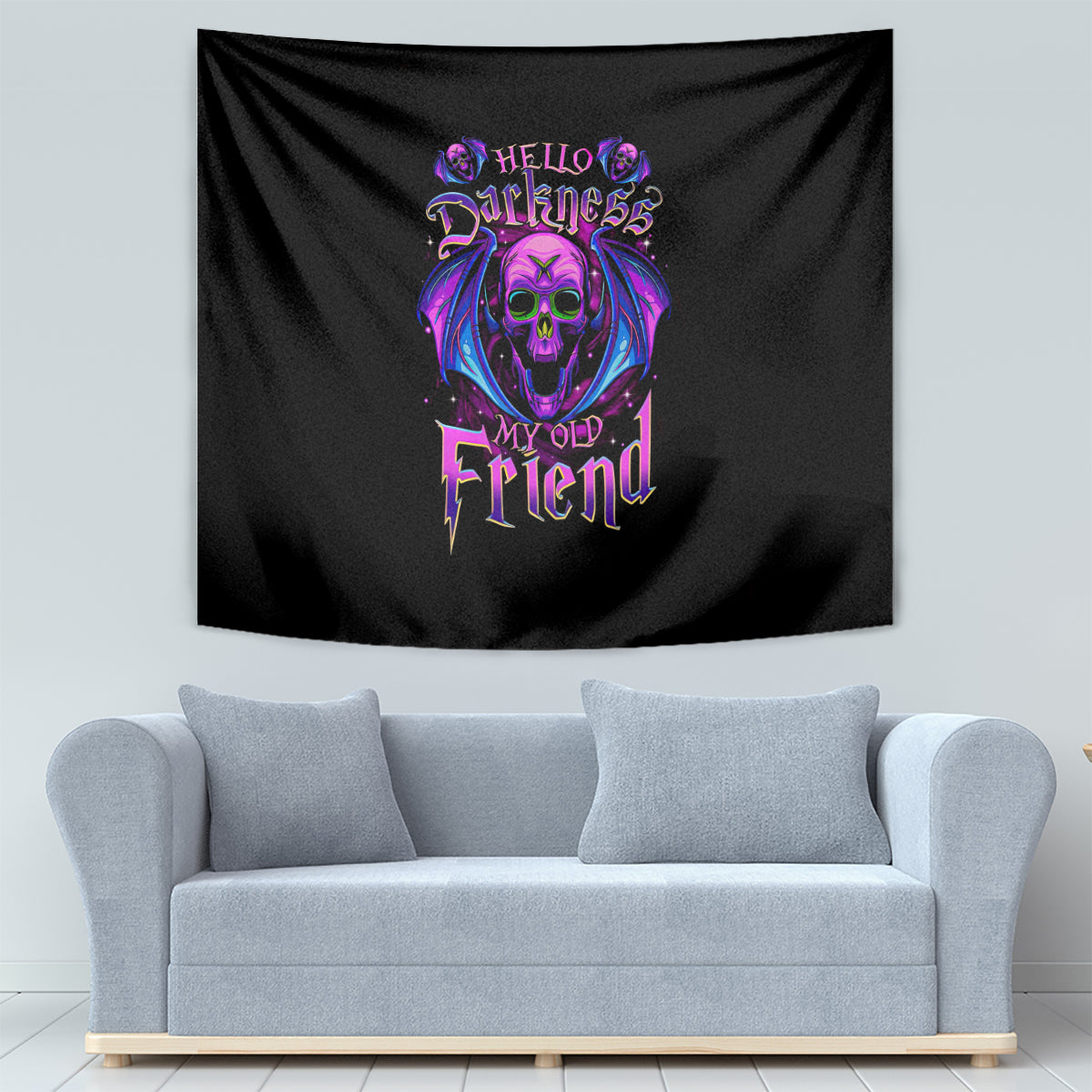Bat Skull Tapestry Bat Skull Hello Darkness My Old Friend - Wonder Print Shop