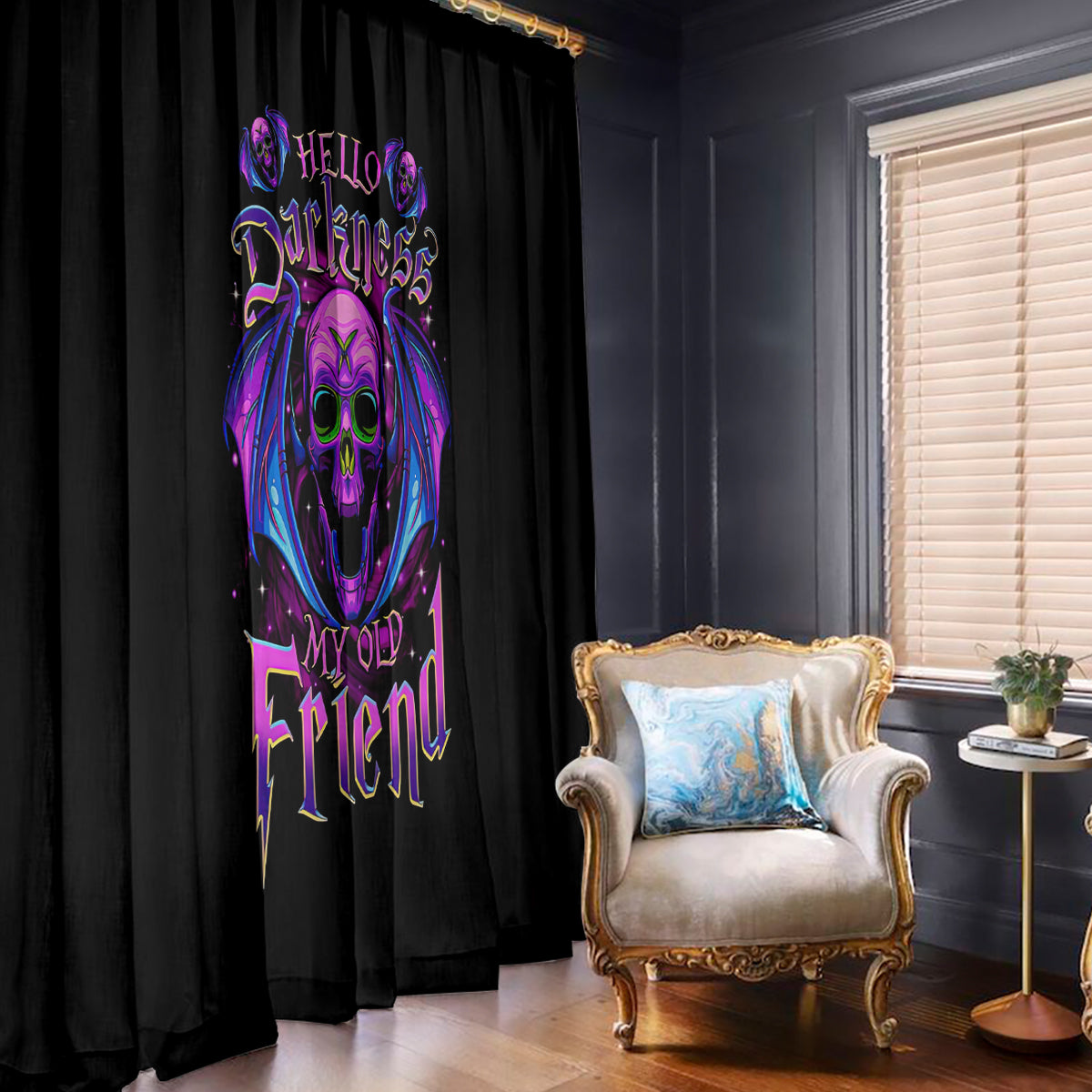 Bat Skull Window Curtain Bat Skull Hello Darkness My Old Friend - Wonder Print Shop