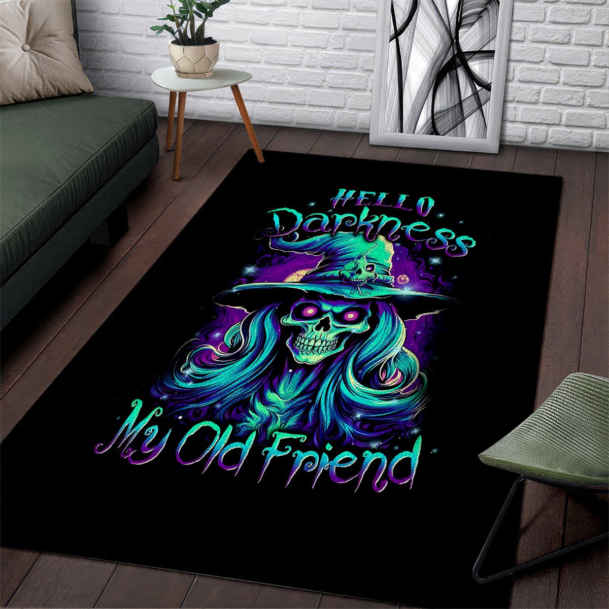 Witch Skull Area Rug Skull Witch Hello Darkness My Old Friend - Wonder Print Shop