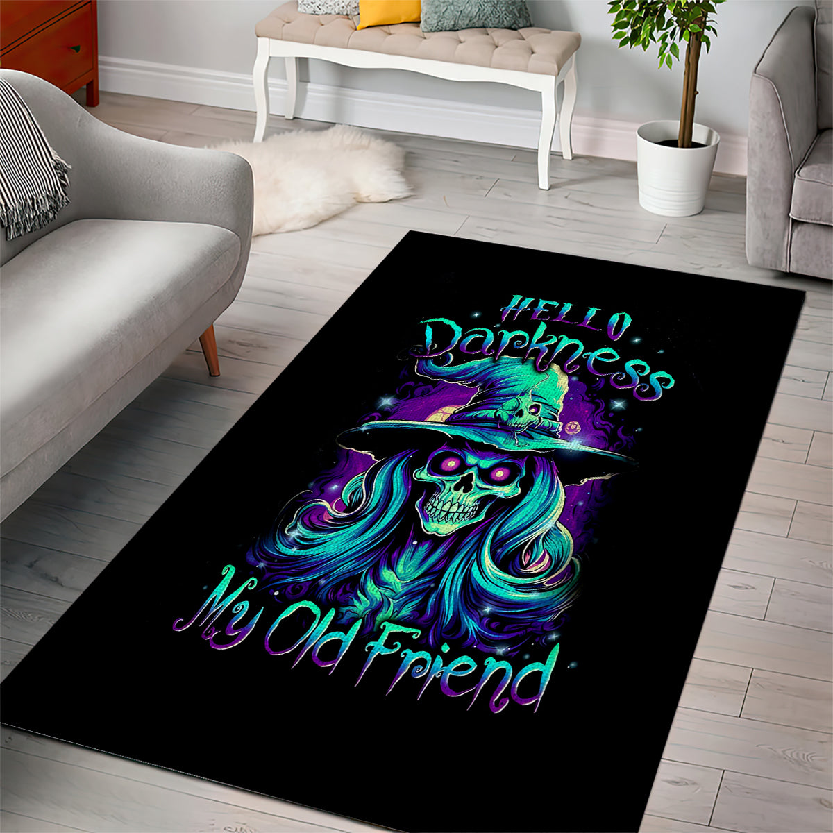 Witch Skull Area Rug Skull Witch Hello Darkness My Old Friend - Wonder Print Shop