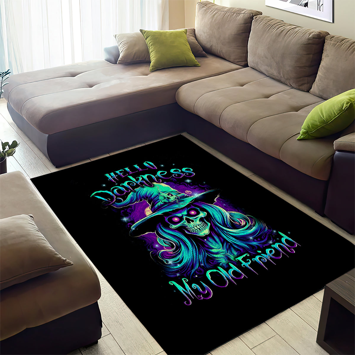 Witch Skull Area Rug Skull Witch Hello Darkness My Old Friend - Wonder Print Shop