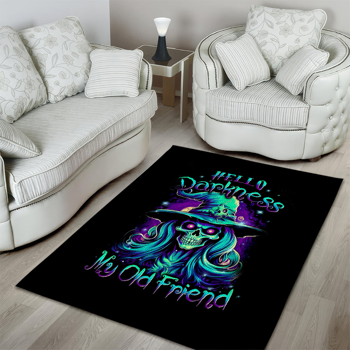 Witch Skull Area Rug Skull Witch Hello Darkness My Old Friend - Wonder Print Shop