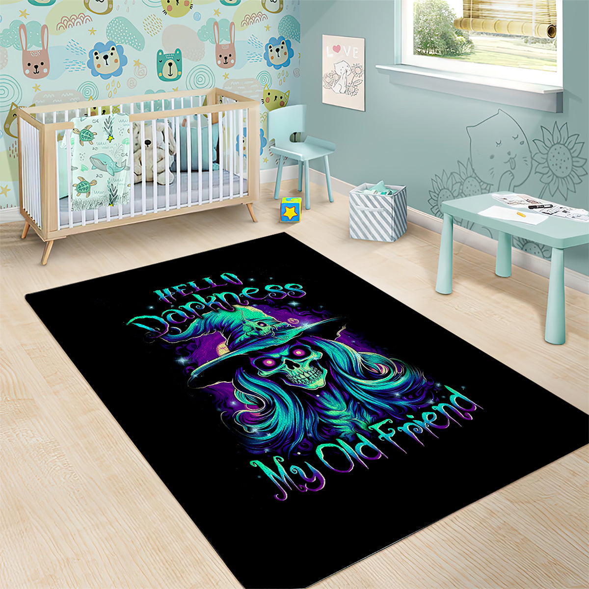 Witch Skull Area Rug Skull Witch Hello Darkness My Old Friend - Wonder Print Shop