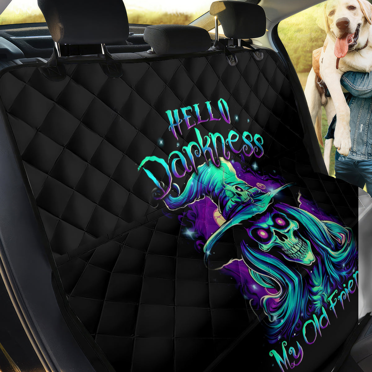 Witch Skull Back Car Seat Cover Skull Witch Hello Darkness My Old Friend - Wonder Print Shop