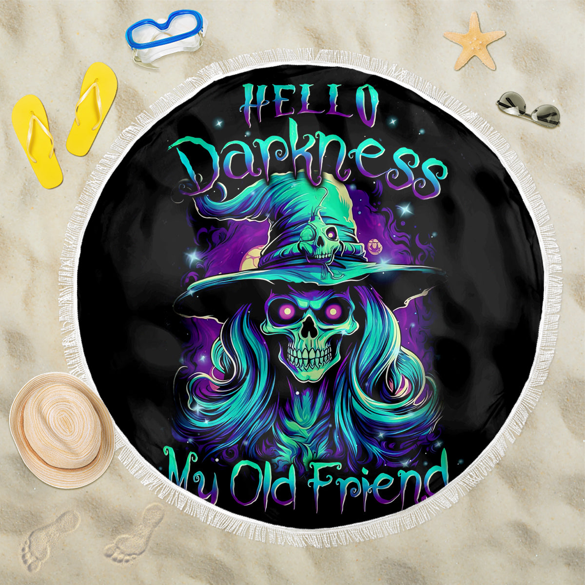 Witch Skull Beach Blanket Skull Witch Hello Darkness My Old Friend - Wonder Print Shop