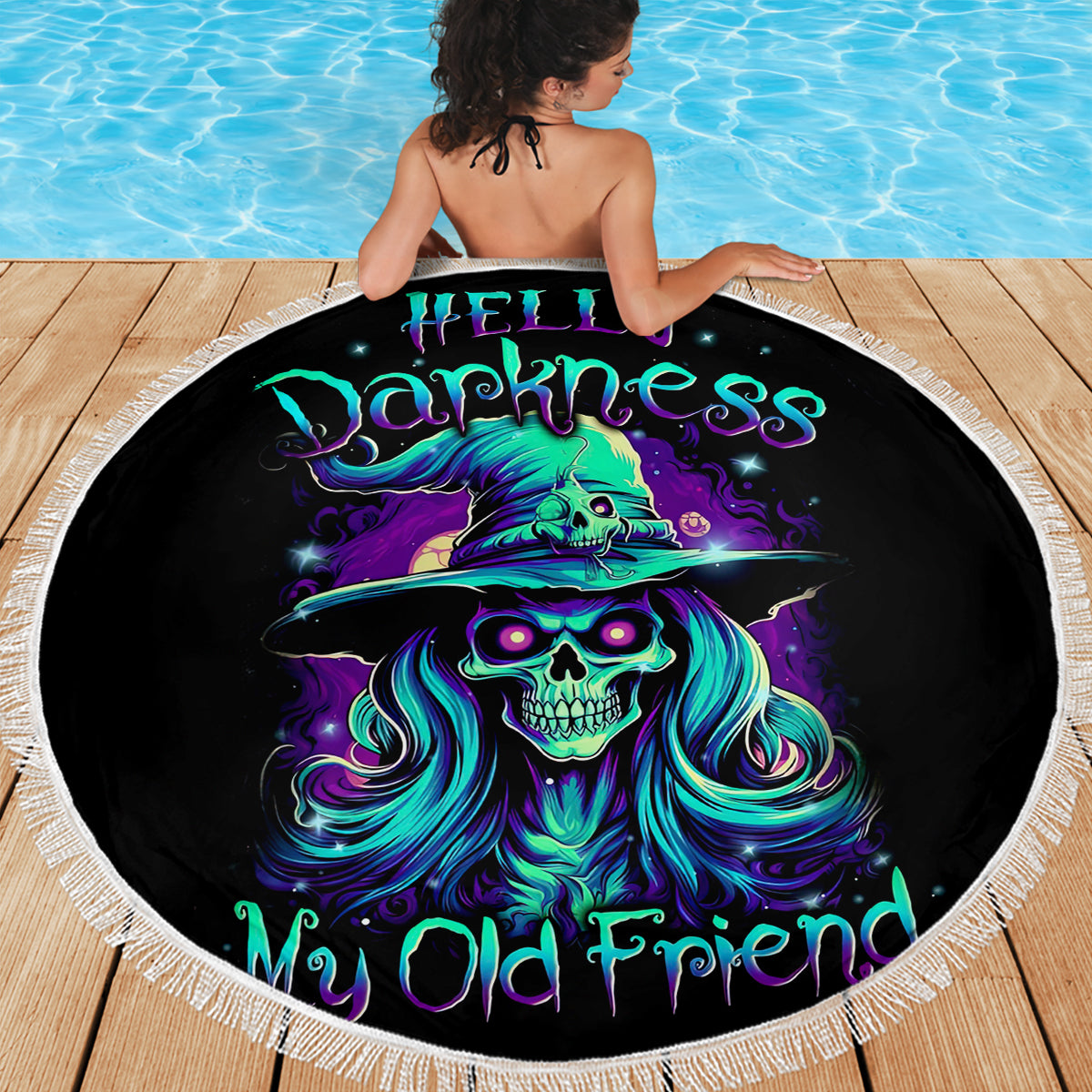 Witch Skull Beach Blanket Skull Witch Hello Darkness My Old Friend - Wonder Print Shop