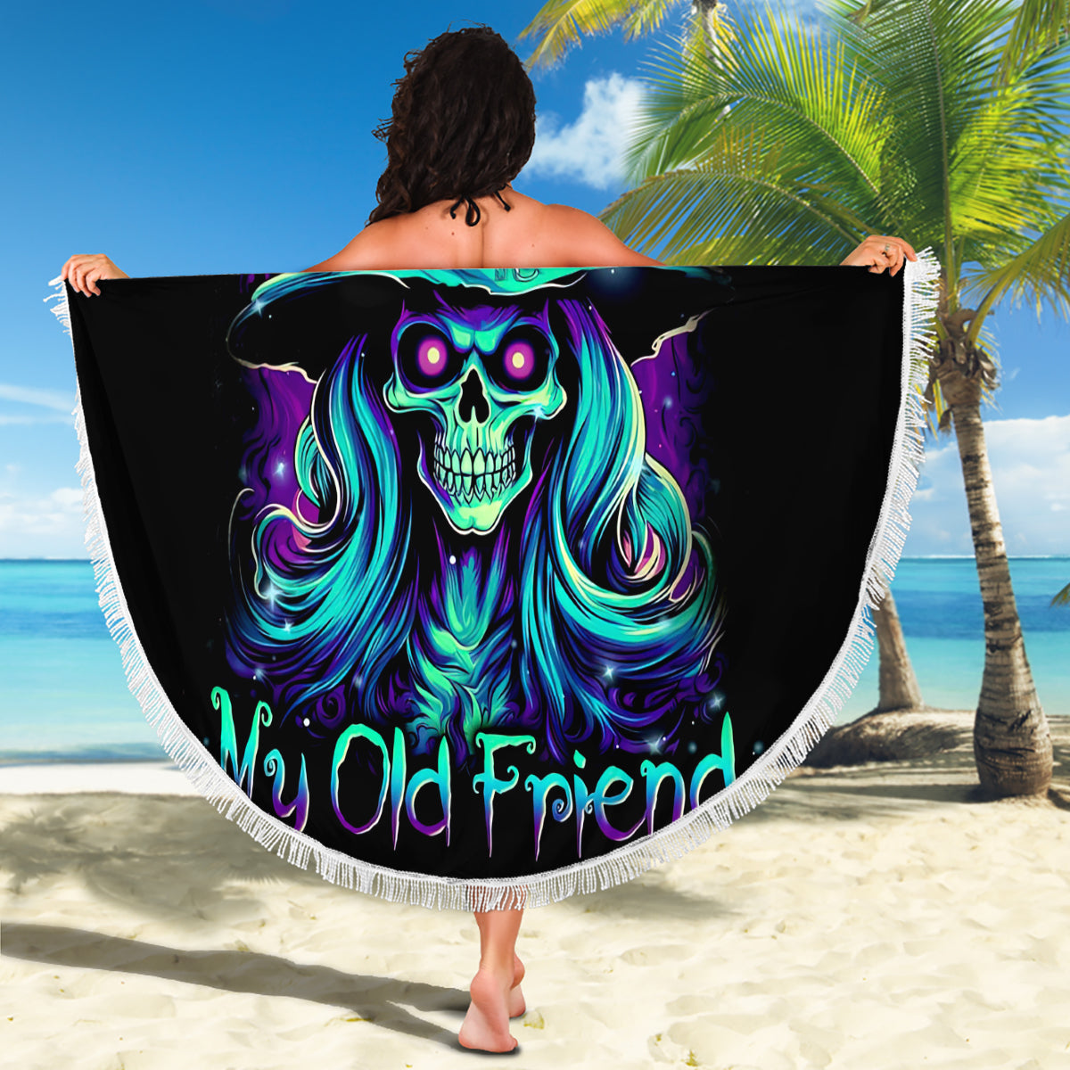 Witch Skull Beach Blanket Skull Witch Hello Darkness My Old Friend - Wonder Print Shop