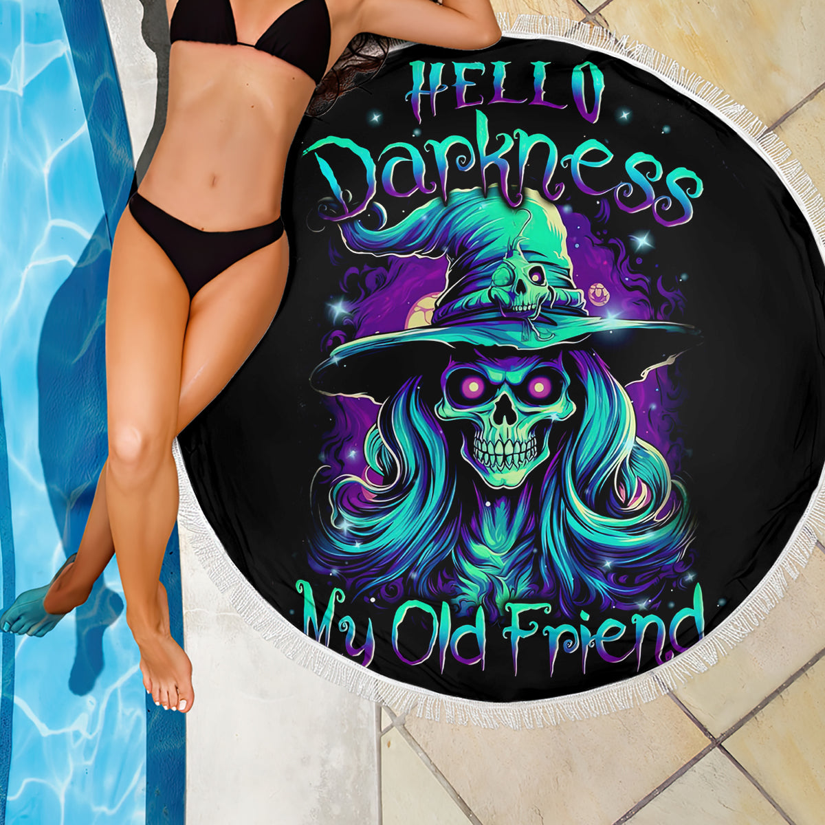 Witch Skull Beach Blanket Skull Witch Hello Darkness My Old Friend - Wonder Print Shop