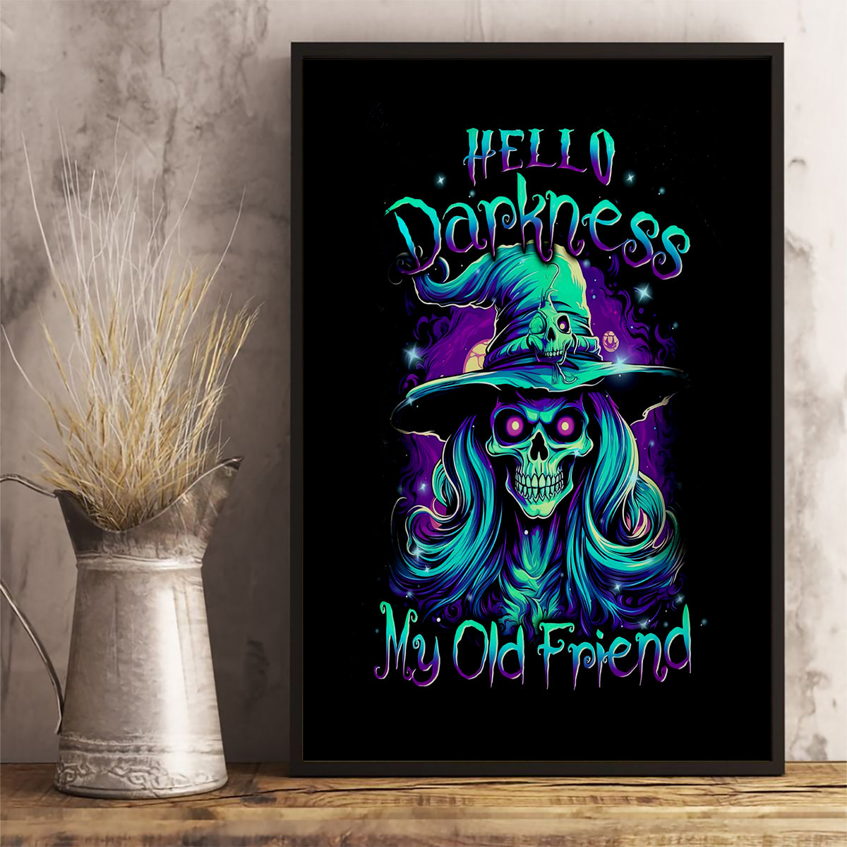 Witch Skull Canvas Wall Art Skull Witch Hello Darkness My Old Friend - Wonder Print Shop